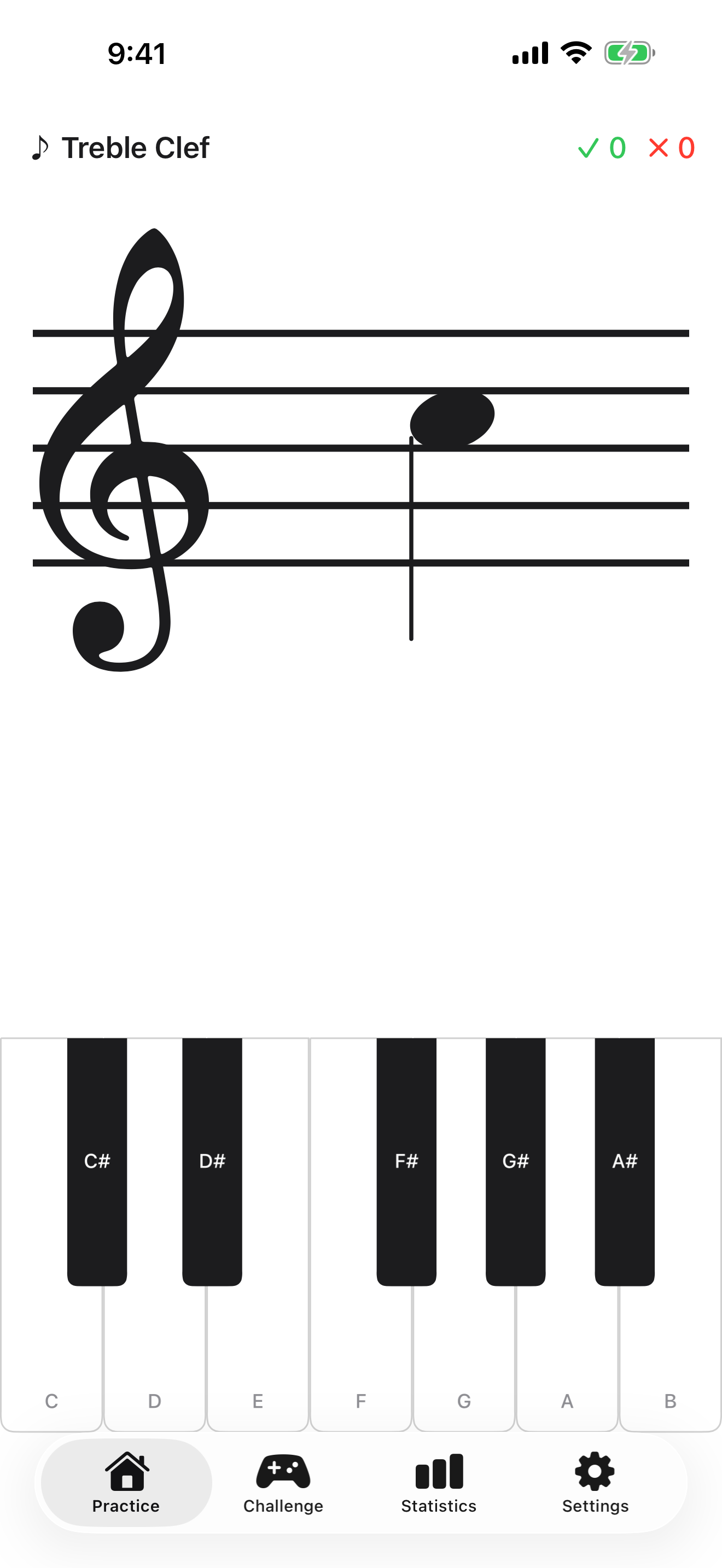 SightReading practice screen